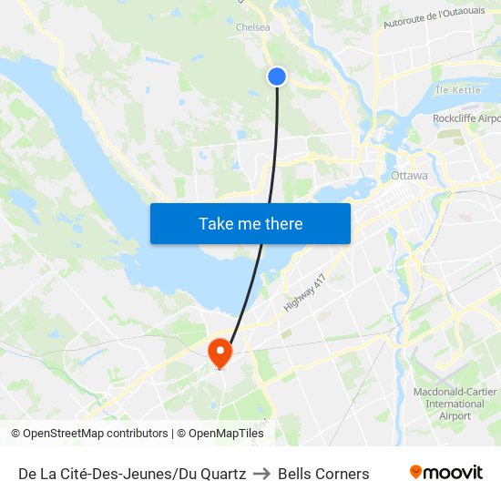 De La Cité-Des-Jeunes/Du Quartz to Bells Corners map