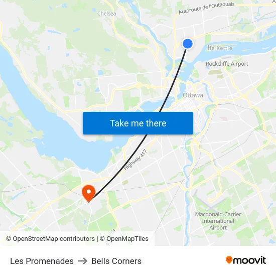 Les Promenades to Bells Corners map