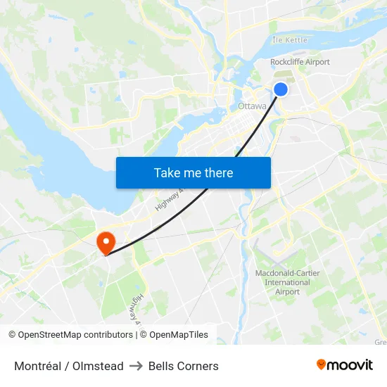 Montréal / Olmstead to Bells Corners map