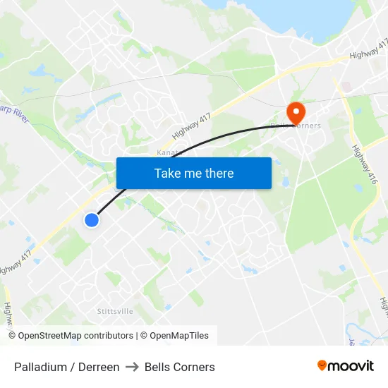 Palladium / Derreen to Bells Corners map