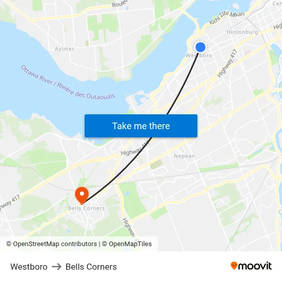 Westboro to Bells Corners map