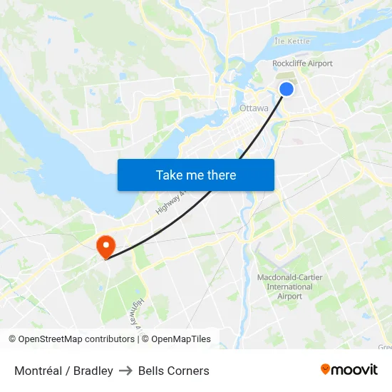 Montréal / Bradley to Bells Corners map