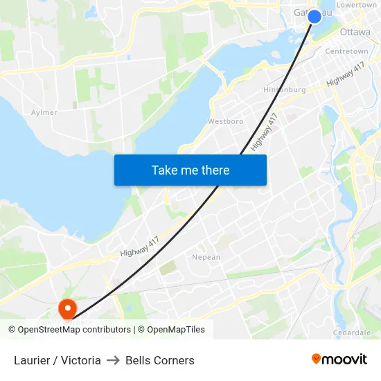 Laurier / Victoria to Bells Corners map