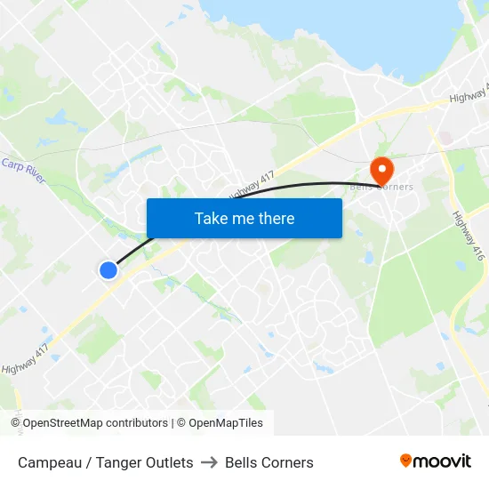 Campeau / Tanger Outlets to Bells Corners map