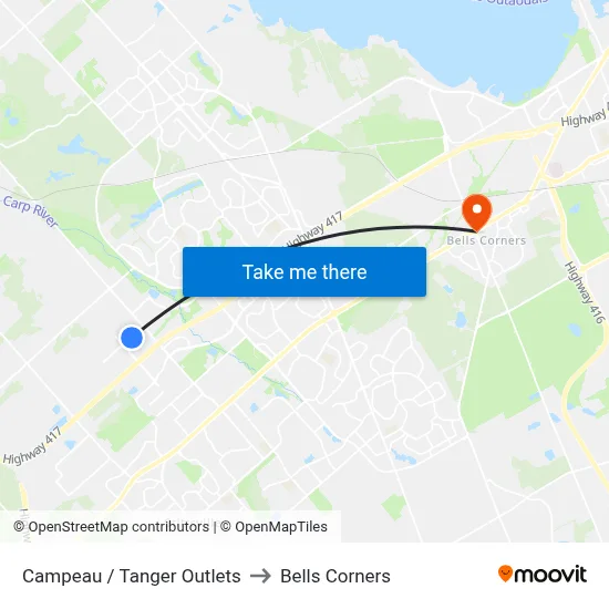 Campeau / Tanger Outlets to Bells Corners map