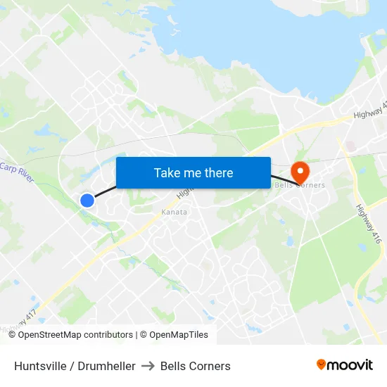 Huntsville / Drumheller to Bells Corners map