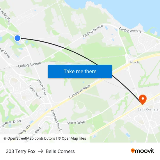303 Terry Fox to Bells Corners map