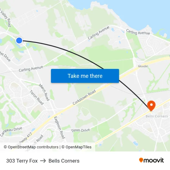 303 Terry Fox to Bells Corners map