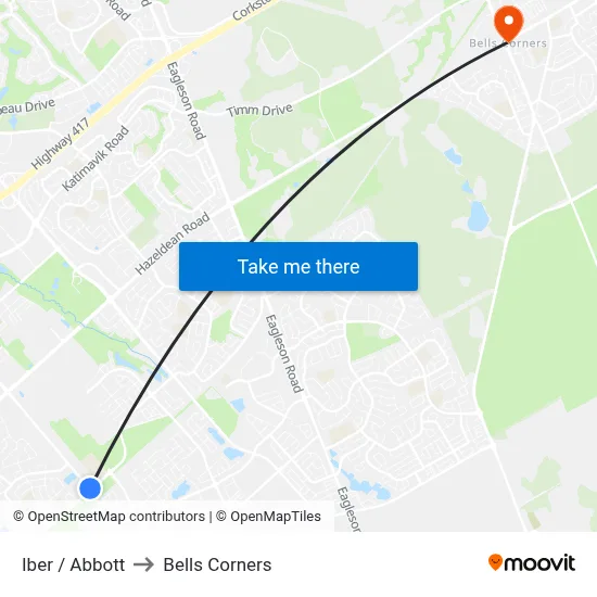Iber / Abbott to Bells Corners map
