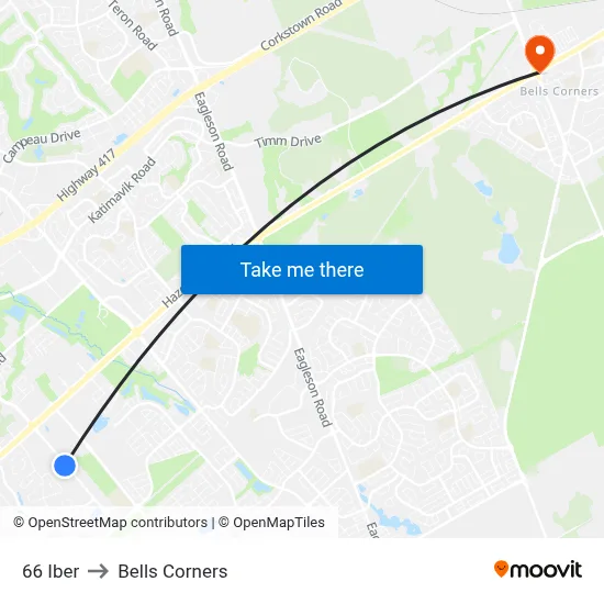 66 Iber to Bells Corners map