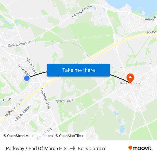 Parkway / Earl Of March H.S. to Bells Corners map