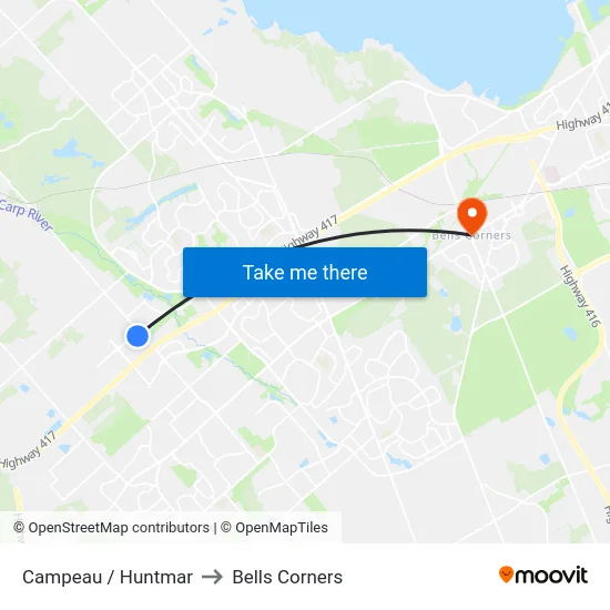 Campeau / Huntmar to Bells Corners map