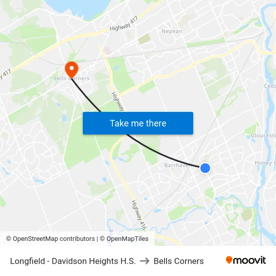 Longfield - Davidson Heights H.S. to Bells Corners map