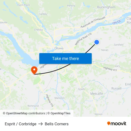Esprit / Corbridge to Bells Corners map
