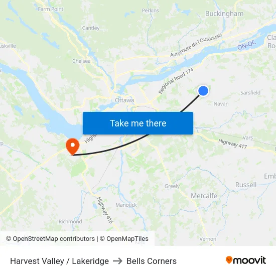 Harvest Valley / Lakeridge to Bells Corners map