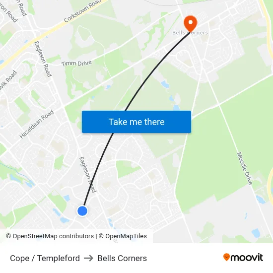 Cope / Templeford to Bells Corners map