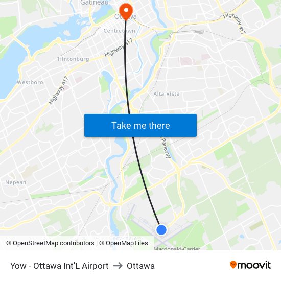Yow - Ottawa Int'L Airport to Ottawa map
