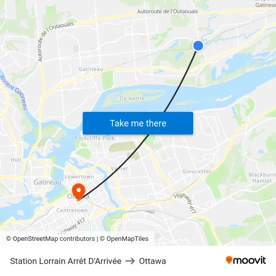 Station Lorrain Arrêt D'Arrivée to Ottawa map