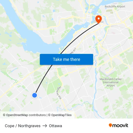 Cope / Northgraves to Ottawa map