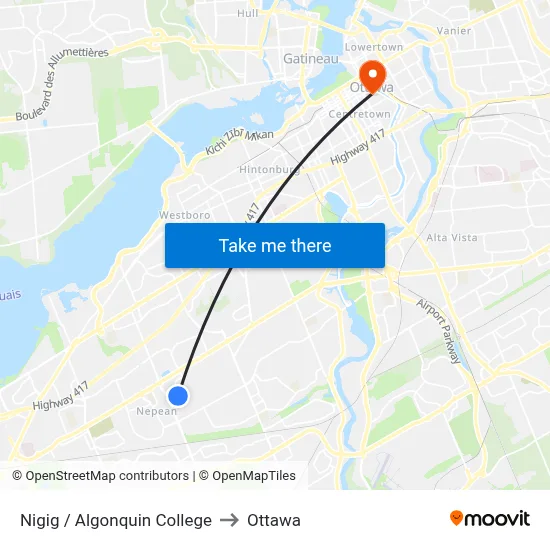 Nigig / Algonquin College to Ottawa map