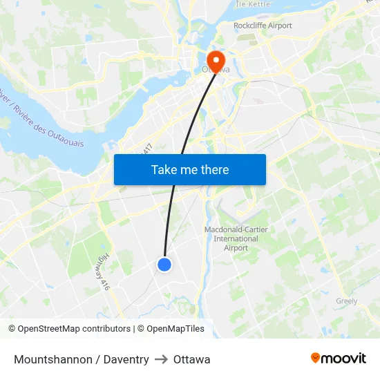 Mountshannon / Daventry to Ottawa map