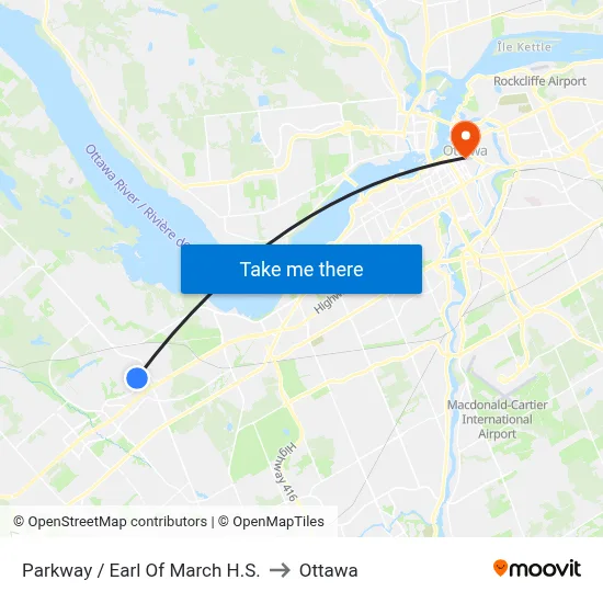 Parkway / Earl Of March H.S. to Ottawa map