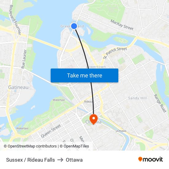 Sussex / Rideau Falls to Ottawa map