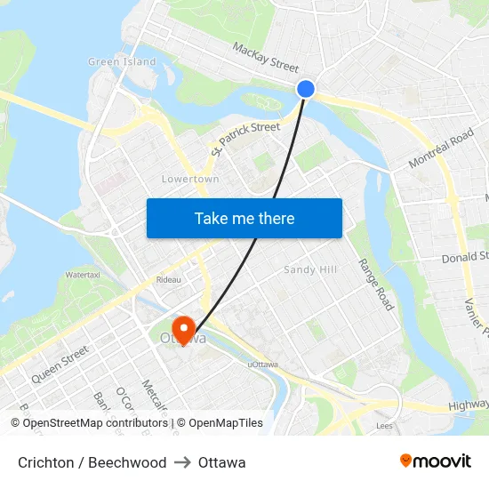 Crichton / Beechwood to Ottawa map