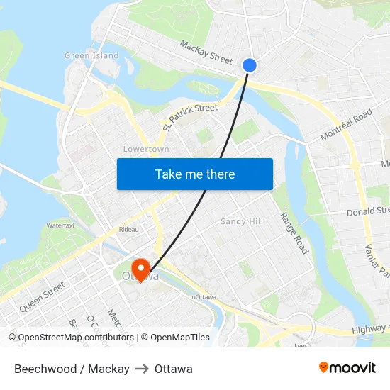 Beechwood / Mackay to Ottawa map
