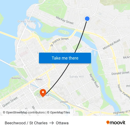 Beechwood / St Charles to Ottawa map