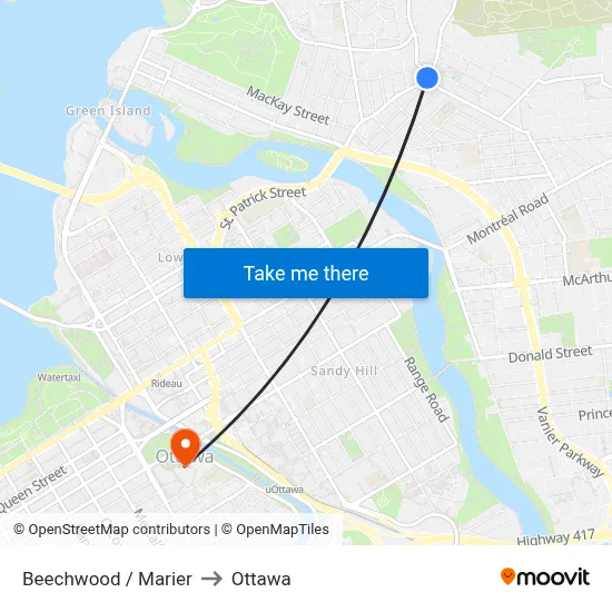 Beechwood / Marier to Ottawa map
