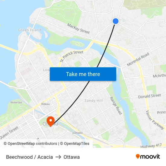 Beechwood / Acacia to Ottawa map