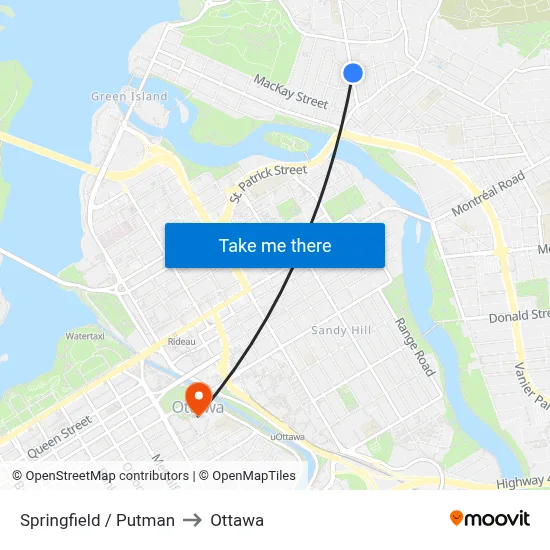 Springfield / Putman to Ottawa map