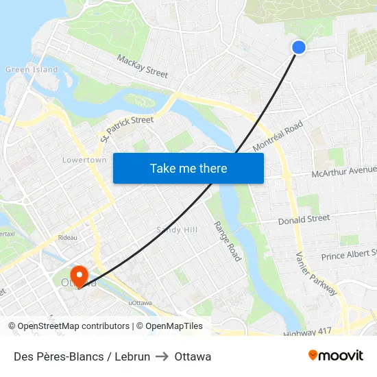 Des Pères-Blancs / Lebrun to Ottawa map