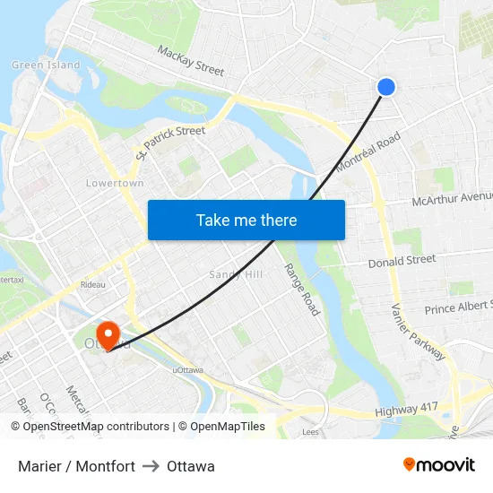 Marier / Montfort to Ottawa map