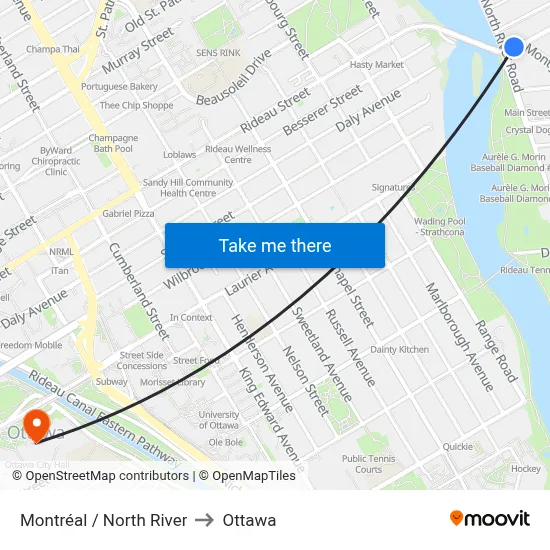 Montréal / North River to Ottawa map
