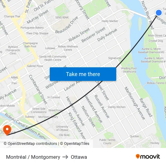 Montréal / Montgomery to Ottawa map