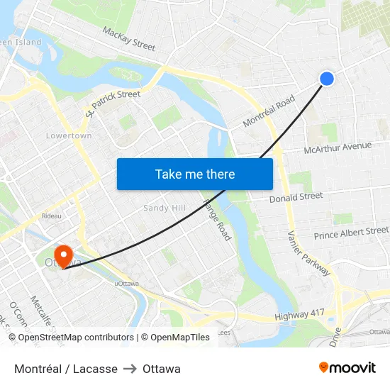 Montréal / Lacasse to Ottawa map