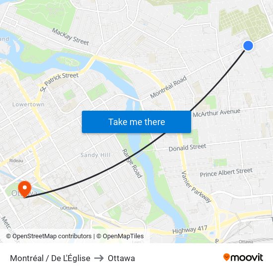 Montréal / De L'Église to Ottawa map