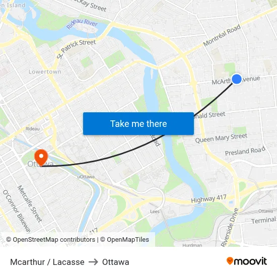 Mcarthur / Lacasse to Ottawa map