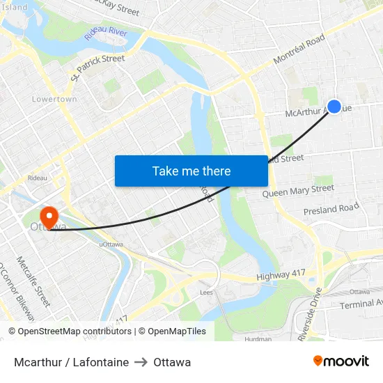 Mcarthur / Lafontaine to Ottawa map