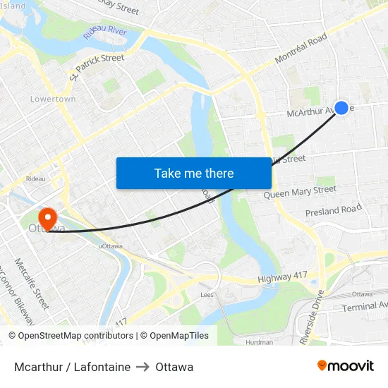 Mcarthur / Lafontaine to Ottawa map