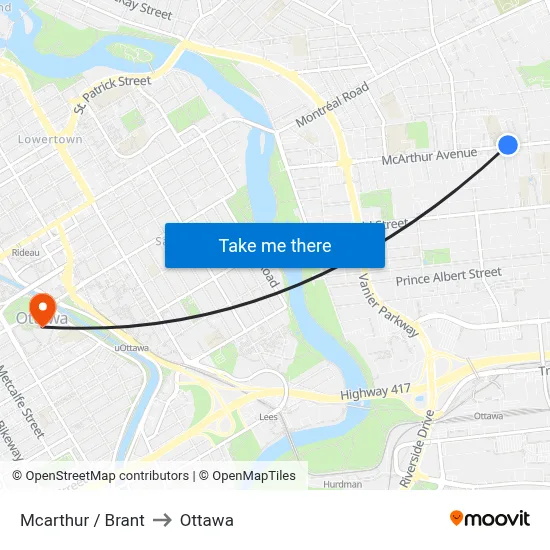Mcarthur / Brant to Ottawa map
