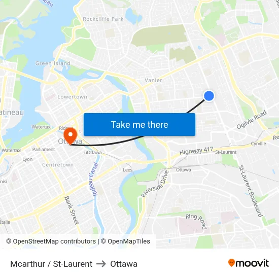 Mcarthur / St-Laurent to Ottawa map