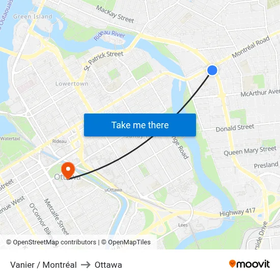 Vanier / Montréal to Ottawa map
