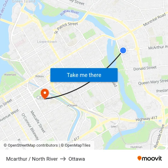 Mcarthur / North River to Ottawa map