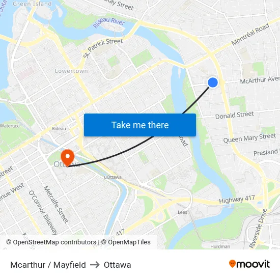 Mcarthur / Mayfield to Ottawa map