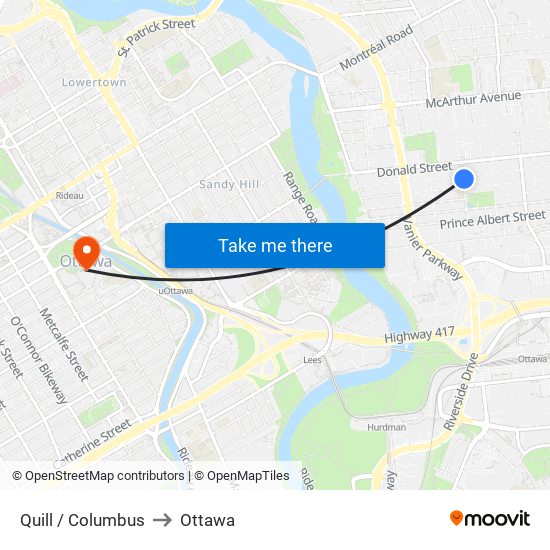 Quill / Columbus to Ottawa map