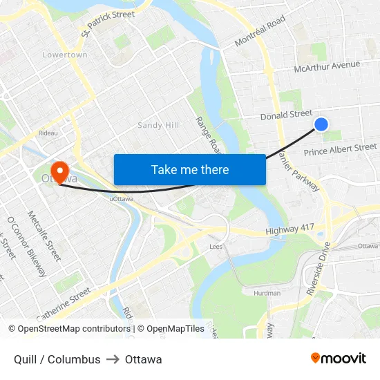 Quill / Columbus to Ottawa map