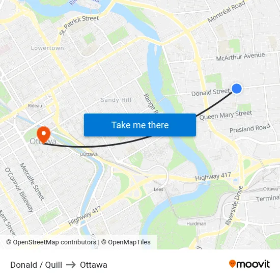 Donald / Quill to Ottawa map